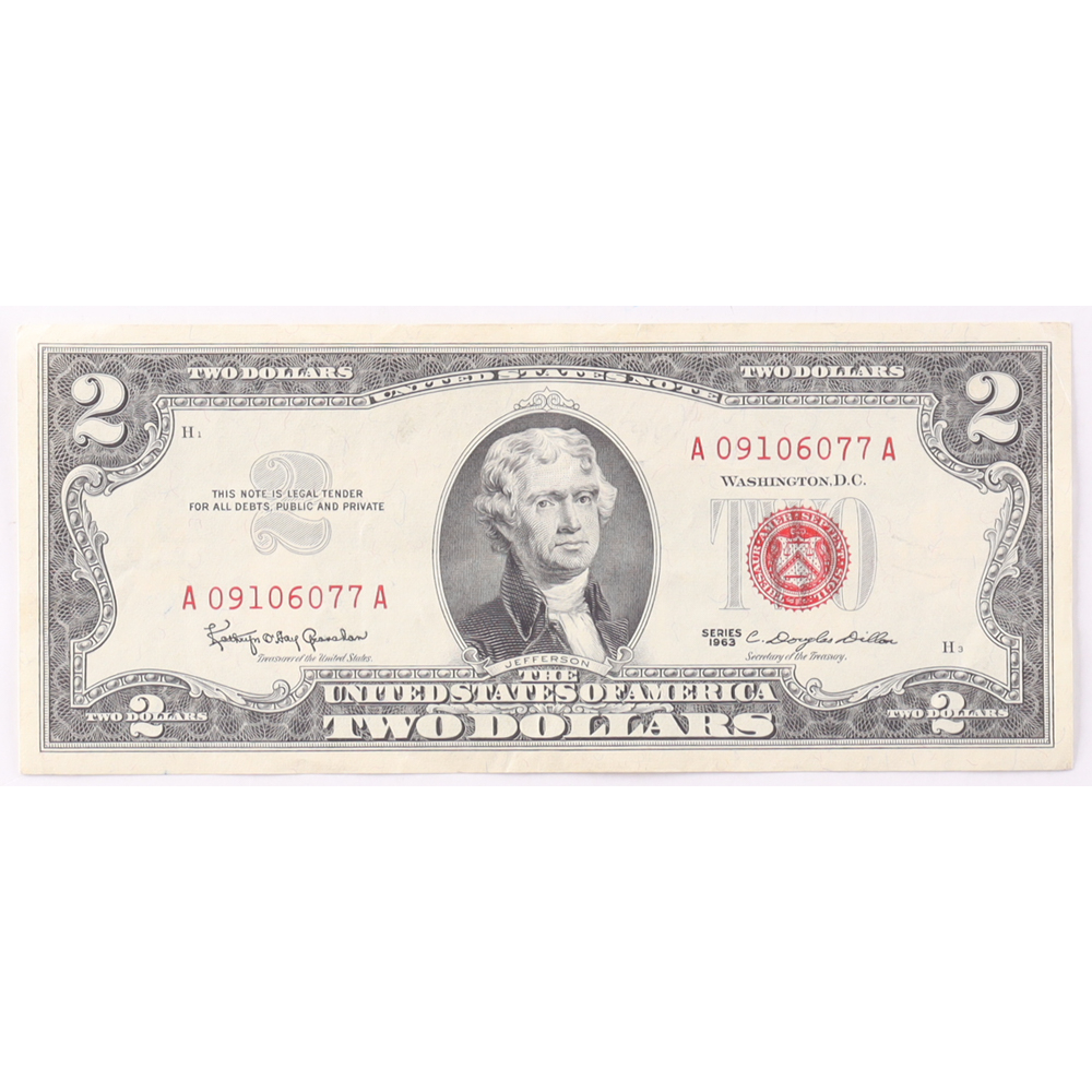 1963 $2 United States Treasury Red Seal Silver Certificate Paper Bank Note at PristineAuction.com
