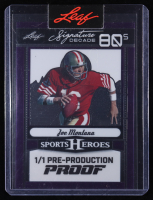 Joe Montana 2024 Leaf Sports Heroes Signature Decade 80s Pre-Production Proof Clear Purple #NNO #1/1 at PristineAuction.com