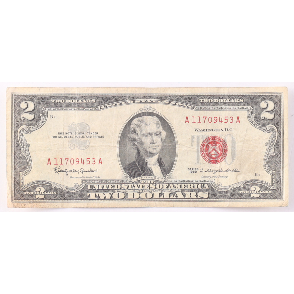 1963 $2 United States Treasury Red Seal Silver Certificate Paper Bank Note at PristineAuction.com