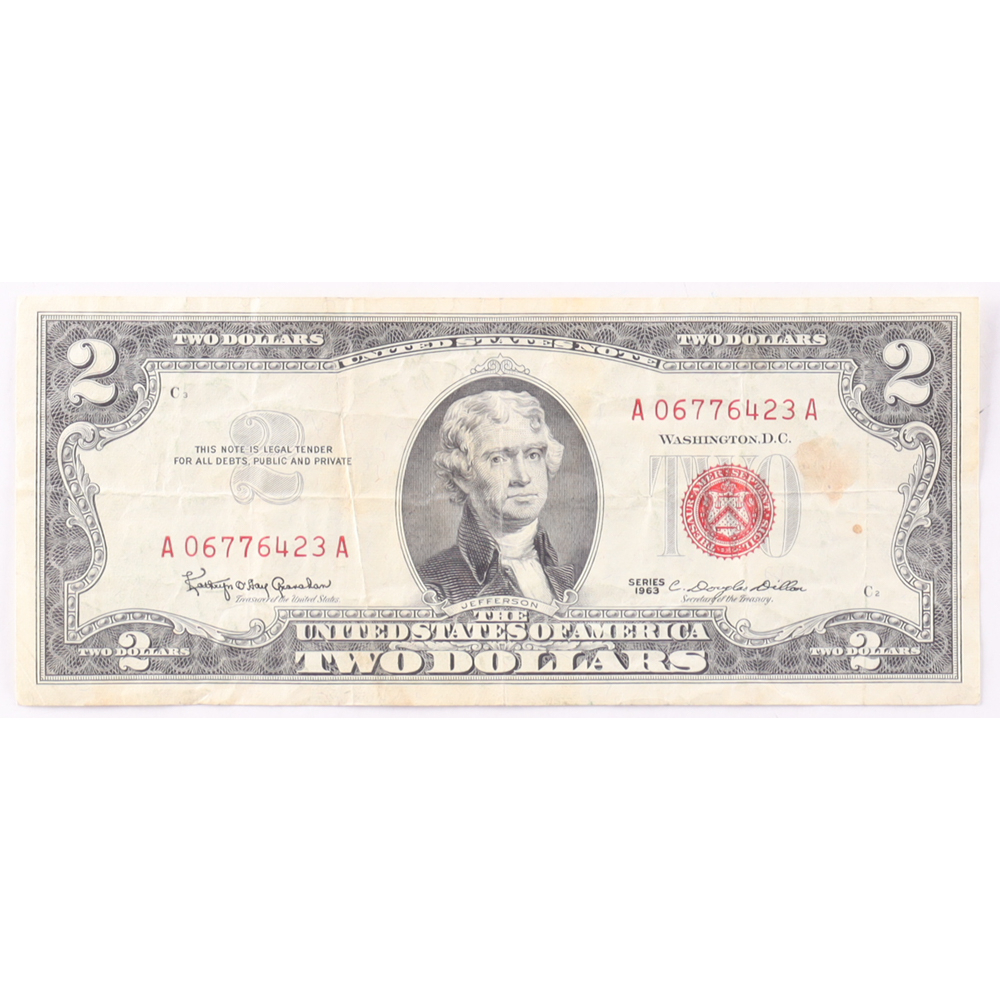 1963 $2 United States Treasury Red Seal Silver Certificate Paper Bank Note at PristineAuction.com