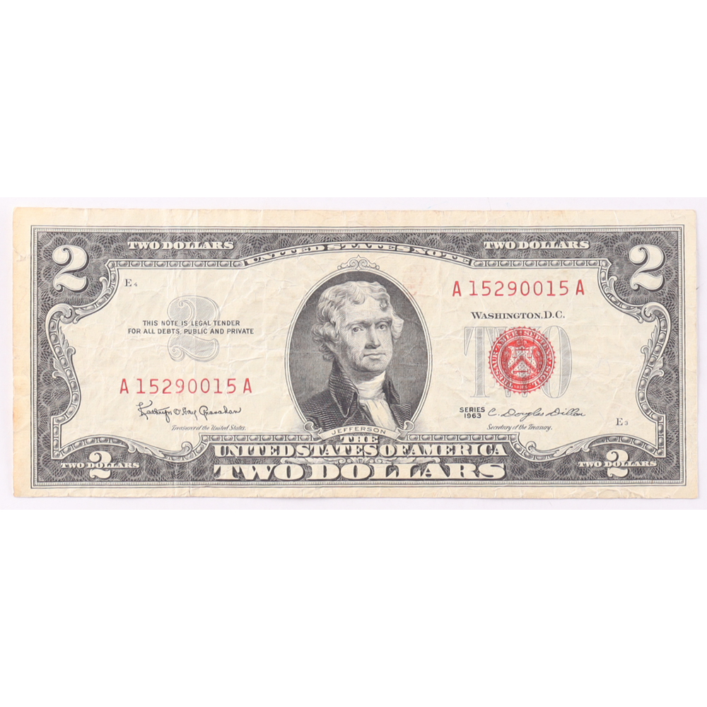 1963 $2 United States Treasury Red Seal Silver Certificate Paper Bank Note at PristineAuction.com