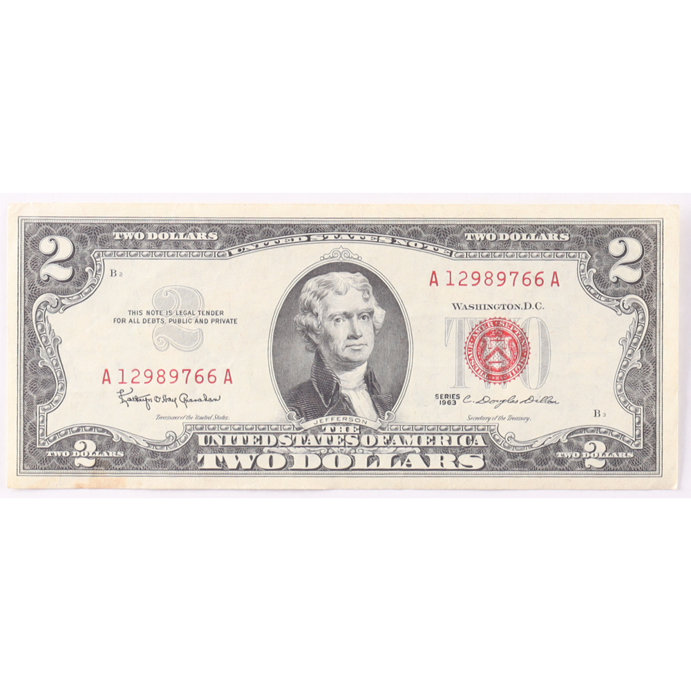 1963 $2 United States Treasury Red Seal Silver Certificate Paper Bank Note at PristineAuction.com