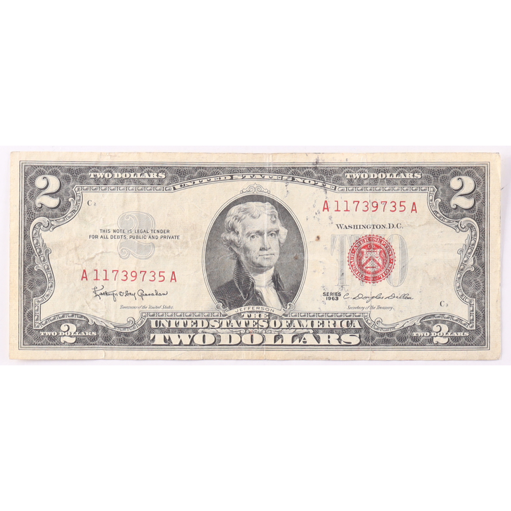 1963 $2 United States Treasury Red Seal Silver Certificate Paper Bank Note at PristineAuction.com