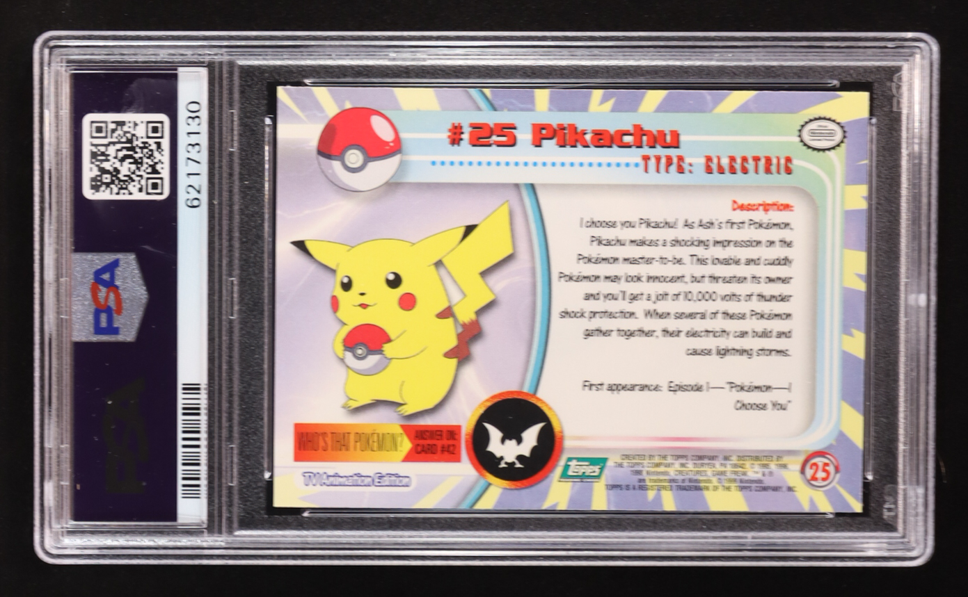 Pikachu 1999 Topps Pokemon TV Animation Series 1 Green Logo Backs #25 (PSA 9) at PristineAuction.com Pikachu 1999 Topps Pokemon TV Animation Series 1 Green Logo Backs #25 (PSA 9) at PristineAuction.com