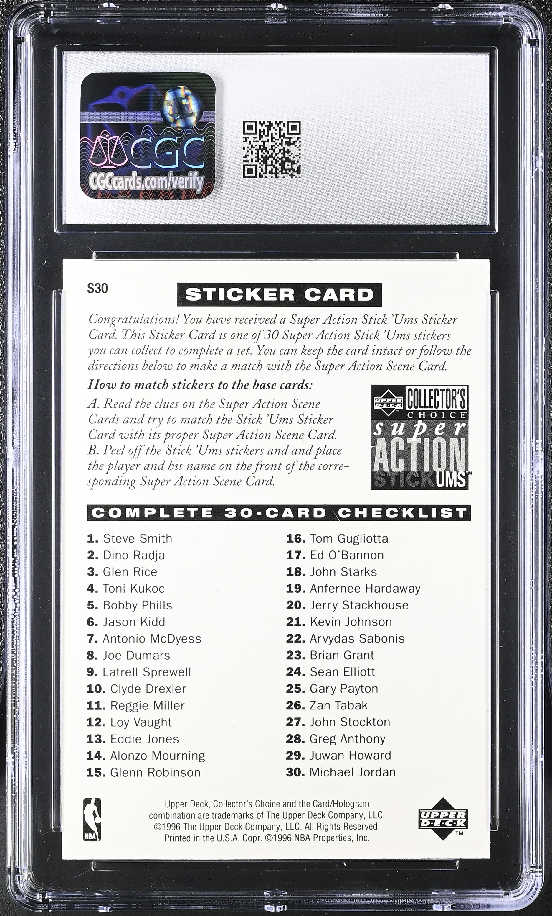 Michael Jordan 1996-97 Collector's Choice Stick Ums 2 #S30 (CGC 8) at PristineAuction.com Michael Jordan 1996-97 Collector's Choice Stick Ums 2 #S30 (CGC 8) at PristineAuction.com