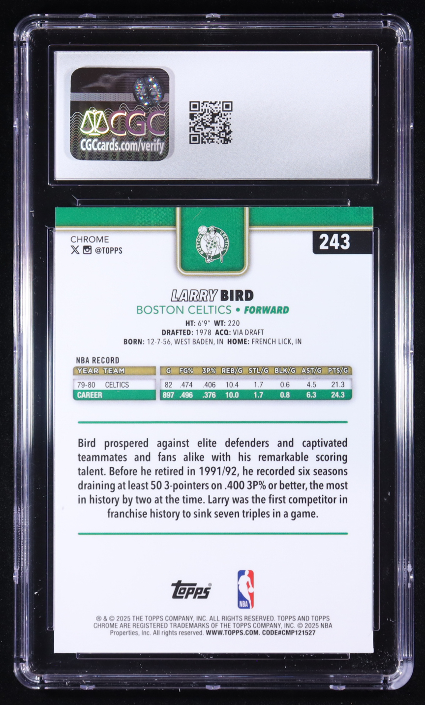 Larry Bird 2025-26 Topps Chrome X-Fractors #243 (CGC 10) at PristineAuction.com Larry Bird 2025-26 Topps Chrome X-Fractors #243 (CGC 10) at PristineAuction.com