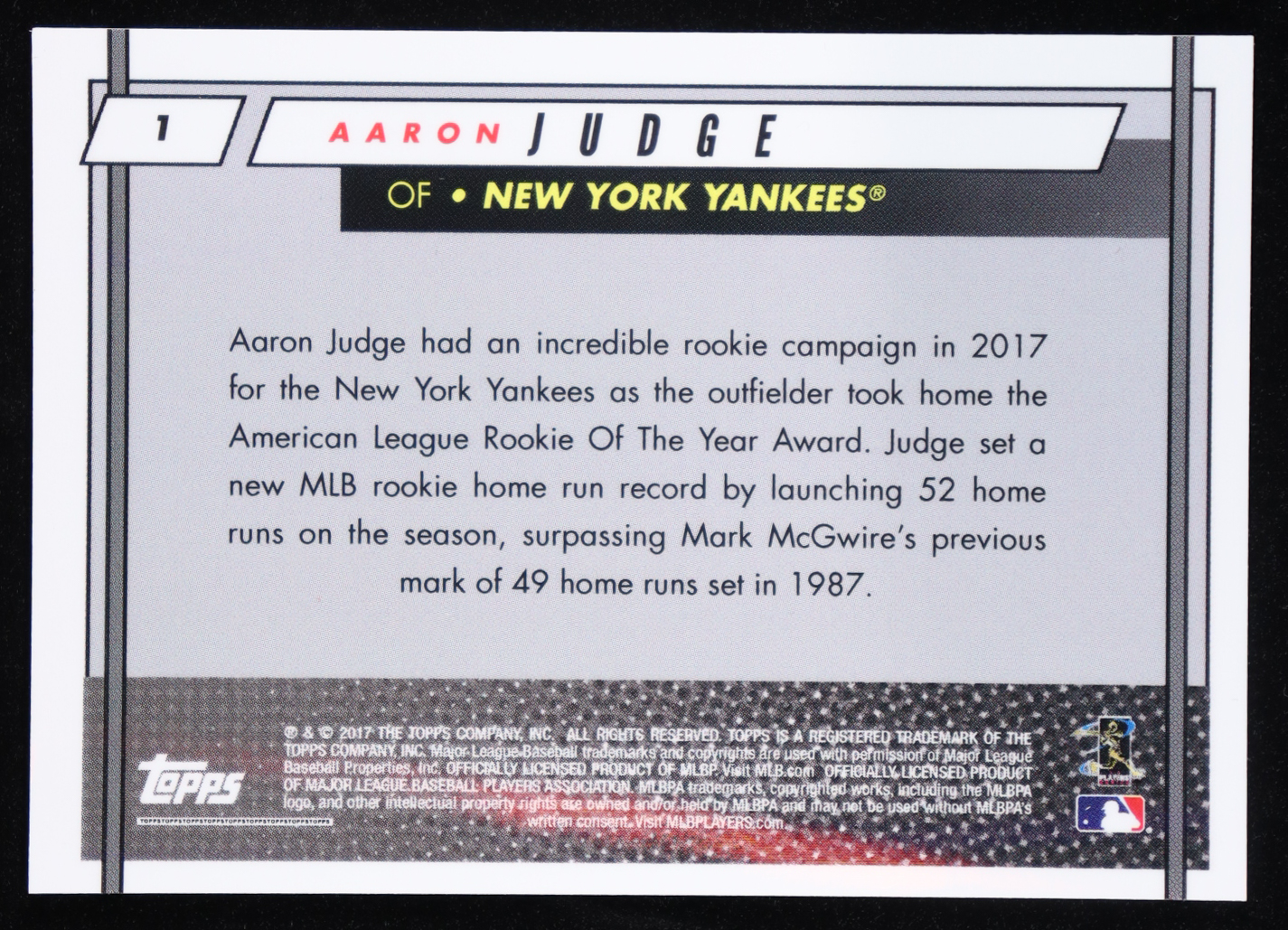 Aaron Judge 2017 Topps On Demand '17 Rookie Class #1 RC at PristineAuction.com Aaron Judge 2017 Topps On Demand '17 Rookie Class #1 RC at PristineAuction.com