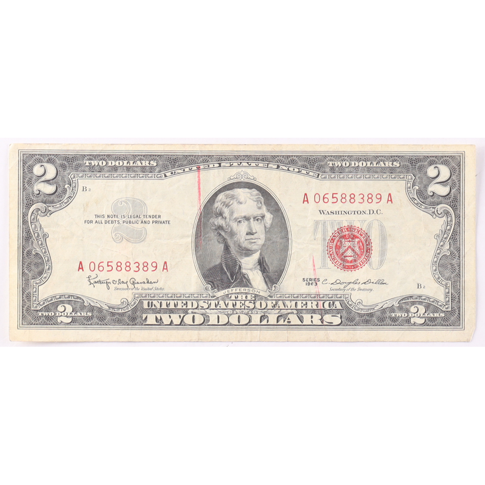 1963 $2 United States Treasury Red Seal Silver Certificate Paper Bank Note at PristineAuction.com