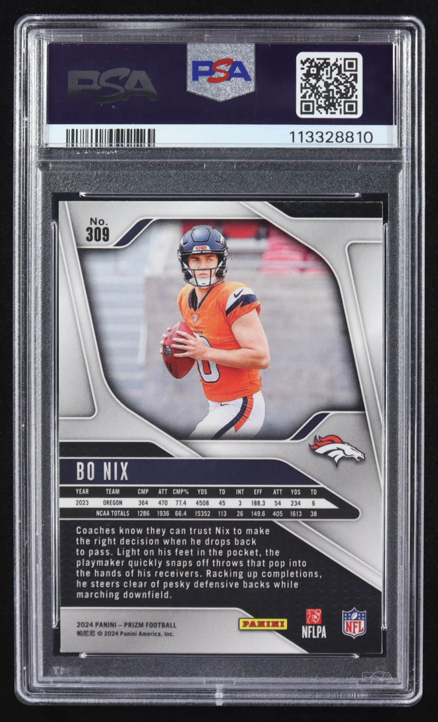 Bo Nix 2024 Panini Prizm #309 RC (PSA 9) at PristineAuction.com Bo Nix 2024 Panini Prizm #309 RC (PSA 9) at PristineAuction.com