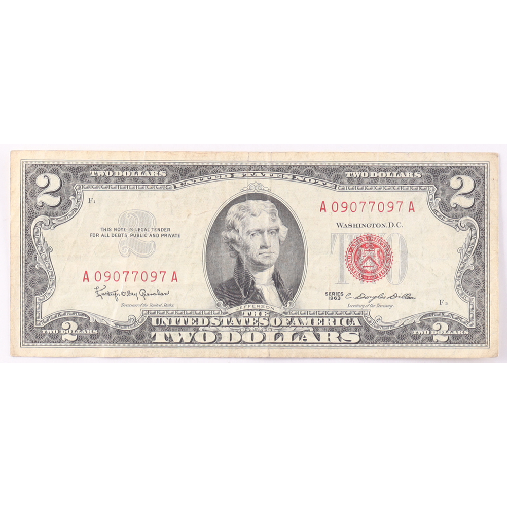 1963 $2 United States Treasury Red Seal Silver Certificate Paper Bank Note at PristineAuction.com