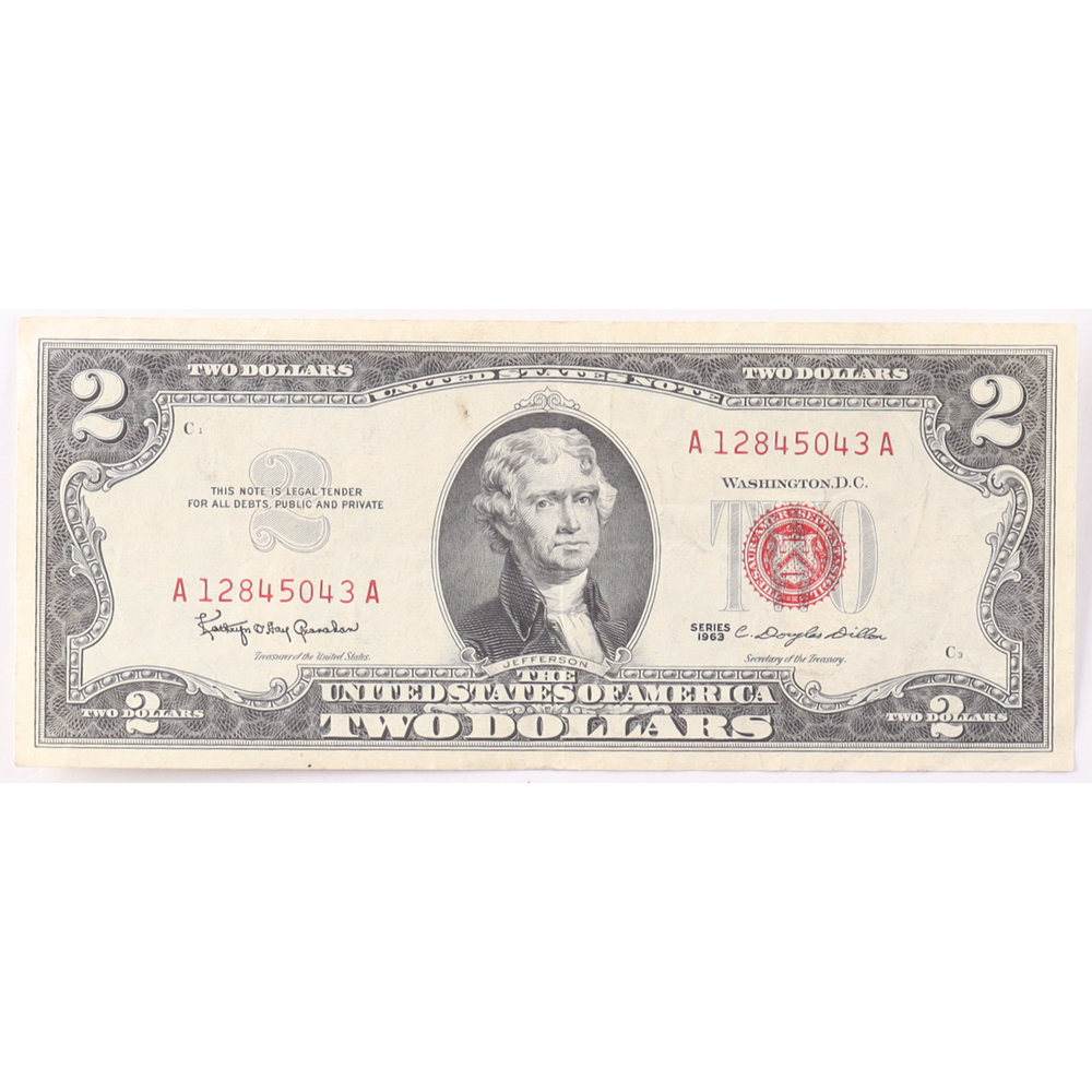 1963 $2 United States Treasury Red Seal Silver Certificate Paper Bank Note at PristineAuction.com