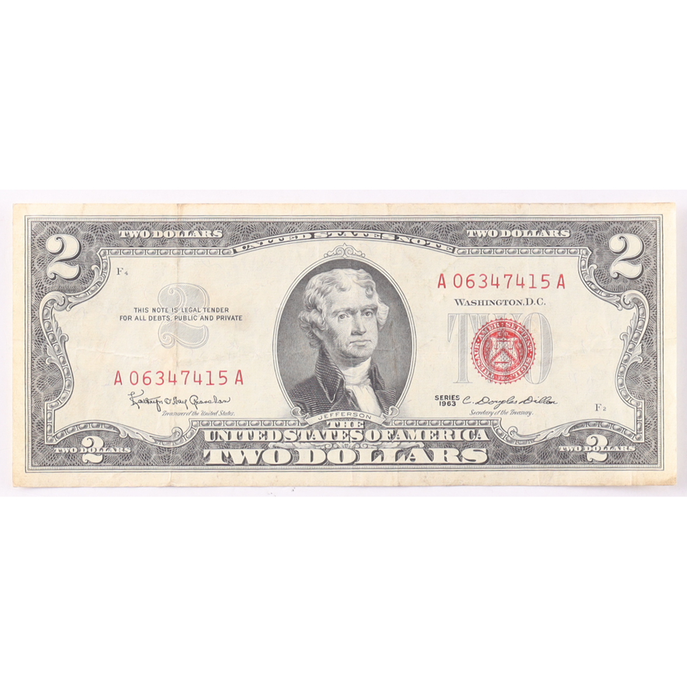 1963 $2 United States Treasury Red Seal Silver Certificate Paper Bank Note at PristineAuction.com