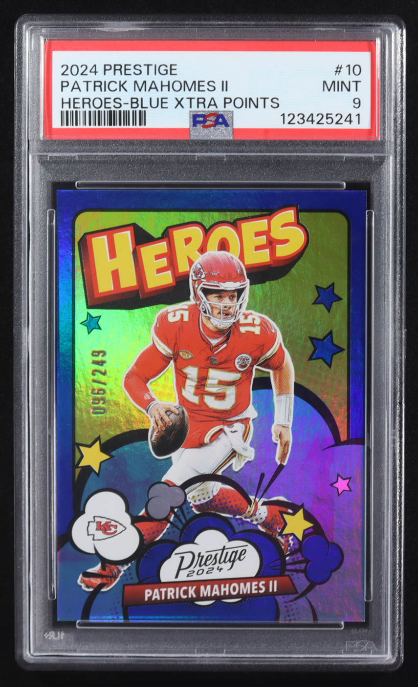 Patrick Mahomes II 2024 Prestige Heroes Blue Xtra Points #10 #96/249 (PSA 9) at PristineAuction.com Patrick Mahomes II 2024 Prestige Heroes Blue Xtra Points #10 #96/249 (PSA 9) at PristineAuction.com