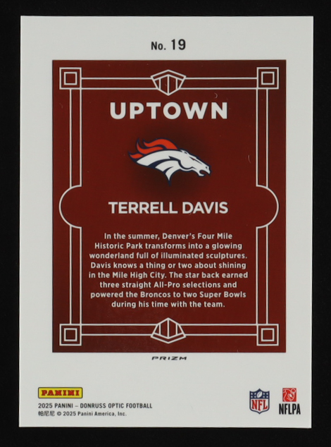 Terrell Davis 2025 Donruss Optic Uptown #19 at PristineAuction.com Terrell Davis 2025 Donruss Optic Uptown #19 at PristineAuction.com
