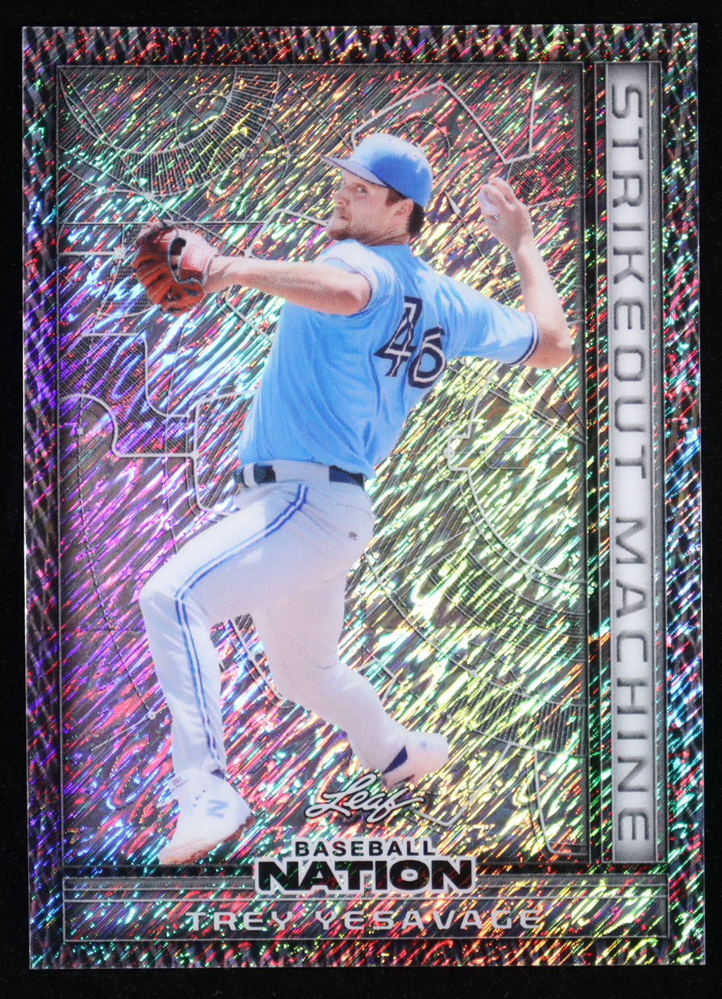 Trey Yesavage 2025 Leaf Baseball Nation Strikeout Machine Silver Shimmer #SMB32 #08/15 RC at PristineAuction.com Trey Yesavage 2025 Leaf Baseball Nation Strikeout Machine Silver Shimmer #SMB32 #08/15 RC at PristineAuction.com