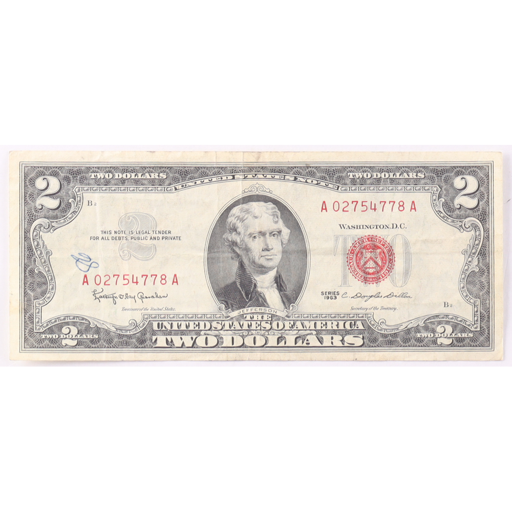 1963 $2 United States Treasury Red Seal Silver Certificate Paper Bank Note at PristineAuction.com