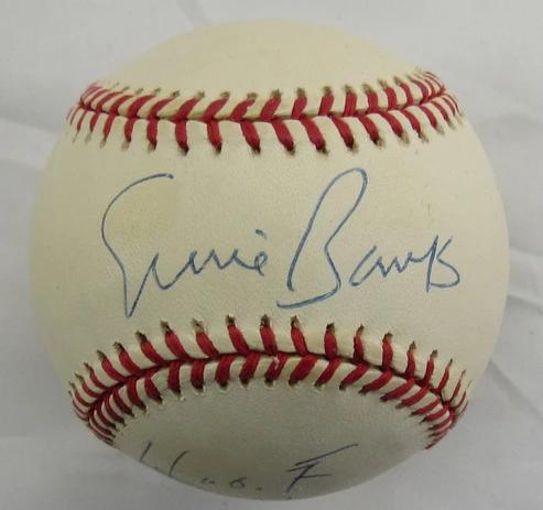 Ernie Banks Signed ONL Baseball Inscribed "HOF 77" (JSA) at PristineAuction.com Ernie Banks Signed ONL Baseball Inscribed "HOF 77" (JSA) at PristineAuction.com