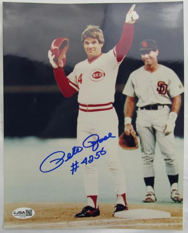 Pete Rose Signed Reds 8x10 Photo Inscribed "#4256" (JSA) at PristineAuction.com Pete Rose Signed Reds 8x10 Photo Inscribed "#4256" (JSA) at PristineAuction.com