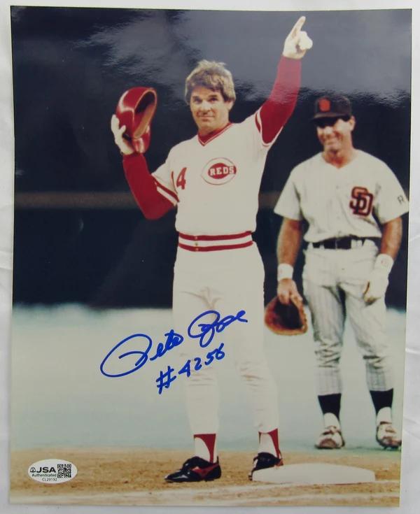 Pete Rose Signed Reds 8x10 Photo Inscribed "#4256" (JSA) at PristineAuction.com Pete Rose Signed Reds 8x10 Photo Inscribed "#4256" (JSA) at PristineAuction.com