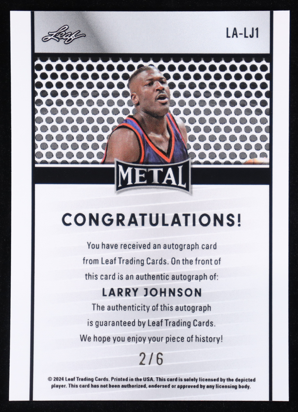 Larry Johnson 2024 Leaf Metal Autographs Green Shimmer #LALJ1 #2/6 at PristineAuction.com Larry Johnson 2024 Leaf Metal Autographs Green Shimmer #LALJ1 #2/6 at PristineAuction.com