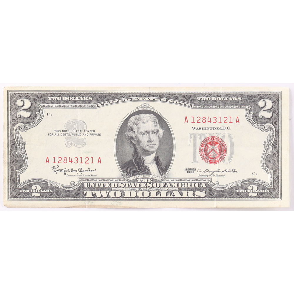 1963 $2 United States Treasury Red Seal Silver Certificate Paper Bank Note at PristineAuction.com