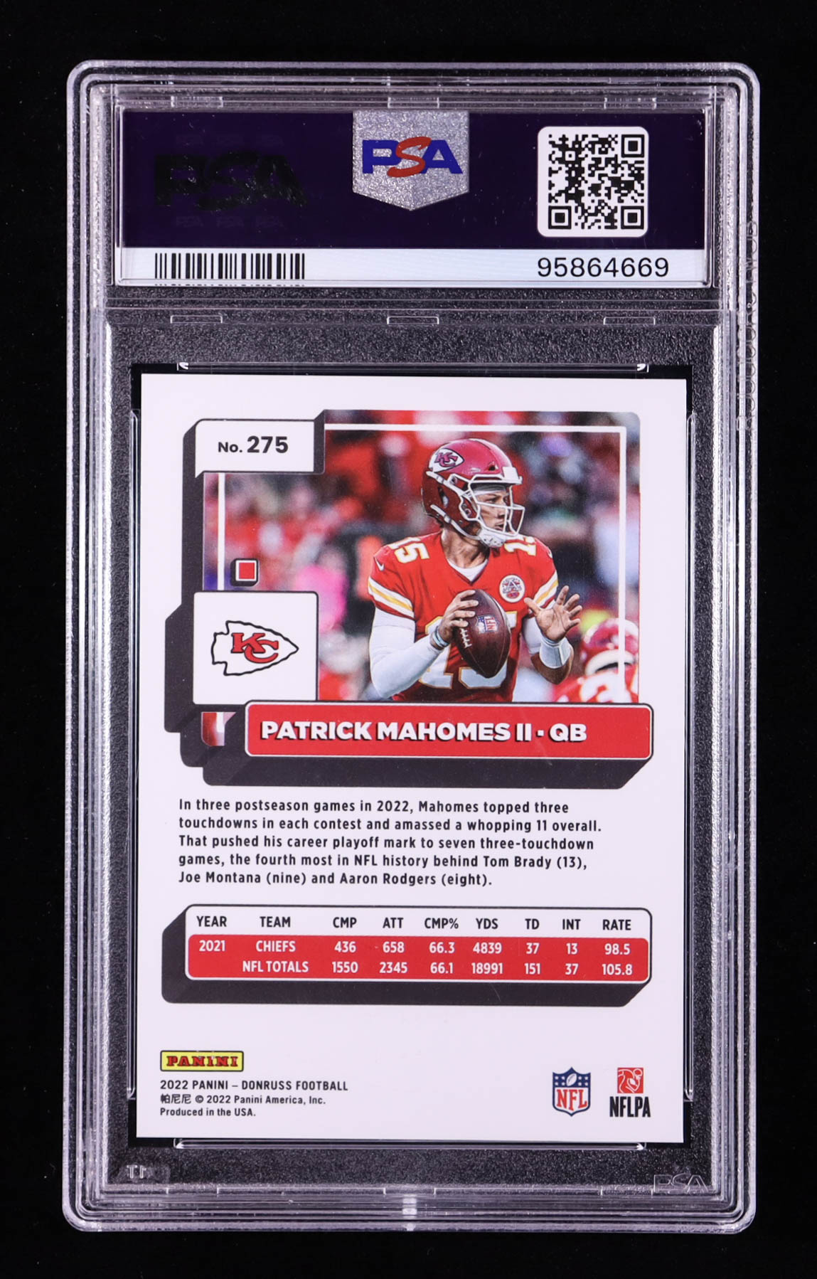 Patrick Mahomes II 2022 Donruss Press Proof Premium #275 (PSA 9) at PristineAuction.com Patrick Mahomes II 2022 Donruss Press Proof Premium #275 (PSA 9) at PristineAuction.com