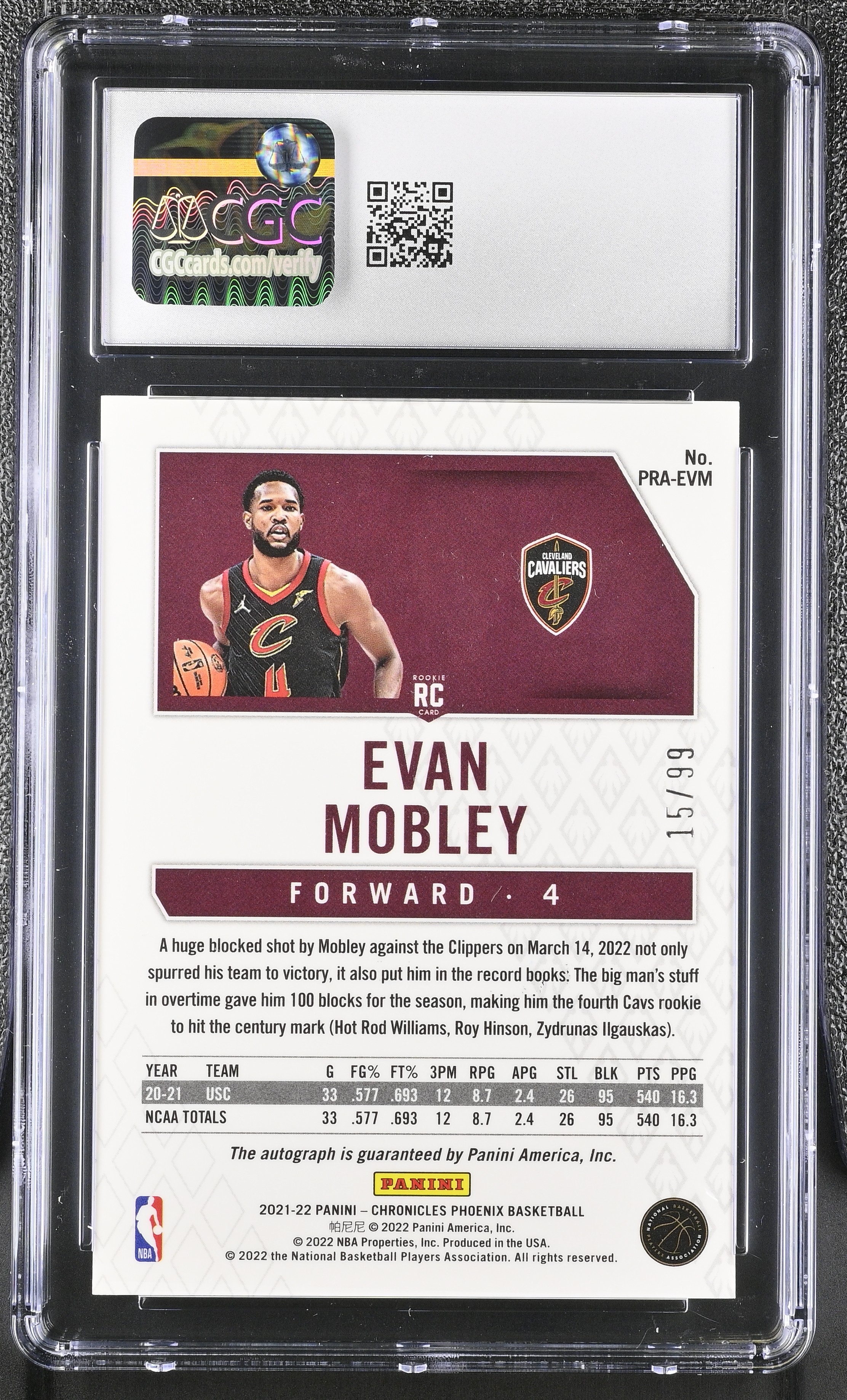 Evan Mobley 2021-22 Panini Chronicles Phoenix Rookie Autographs #17 #15/99 RC (CGC 6 | Autograph Grade CGC 10) at PristineAuction.com Evan Mobley 2021-22 Panini Chronicles Phoenix Rookie Autographs #17 #15/99 RC (CGC 6 | Autograph Grade CGC 10) at PristineAuction.com