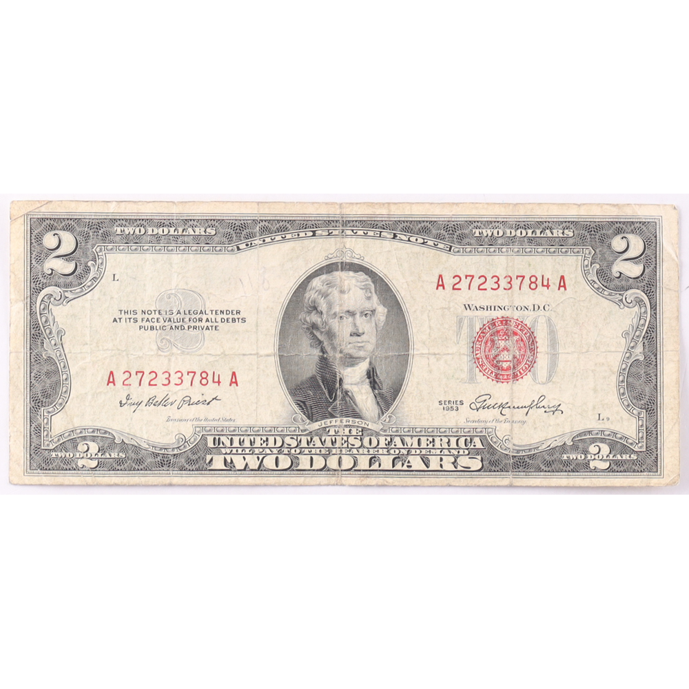 1963 $2 United States Treasury Red Seal Silver Certificate Paper Bank Note at PristineAuction.com
