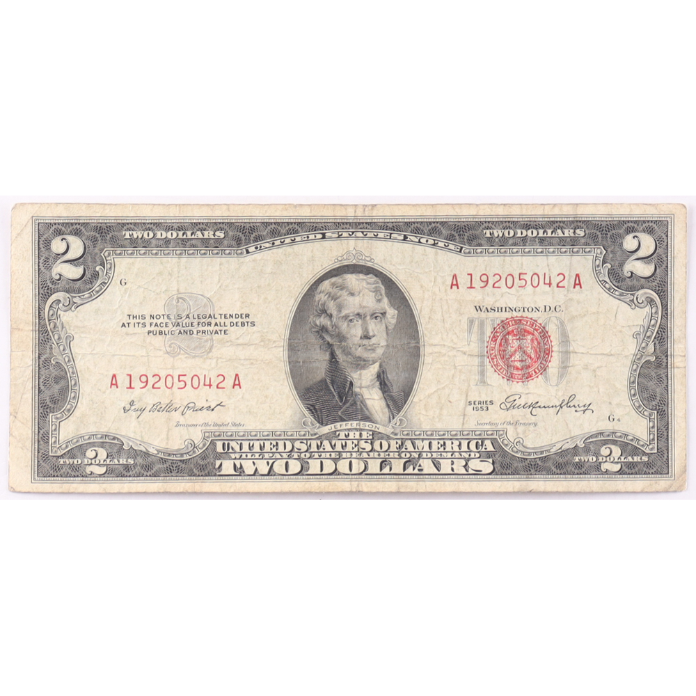 1963 $2 United States Treasury Red Seal Silver Certificate Paper Bank Note at PristineAuction.com