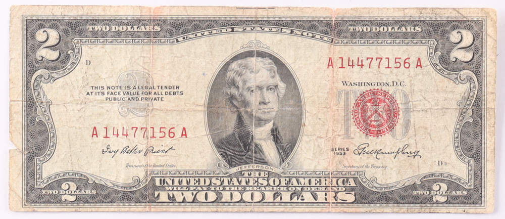 1963 $2 United States Treasury Red Seal Silver Certificate Paper Bank Note at PristineAuction.com 1963 $2 United States Treasury Red Seal Silver Certificate Paper Bank Note at PristineAuction.com