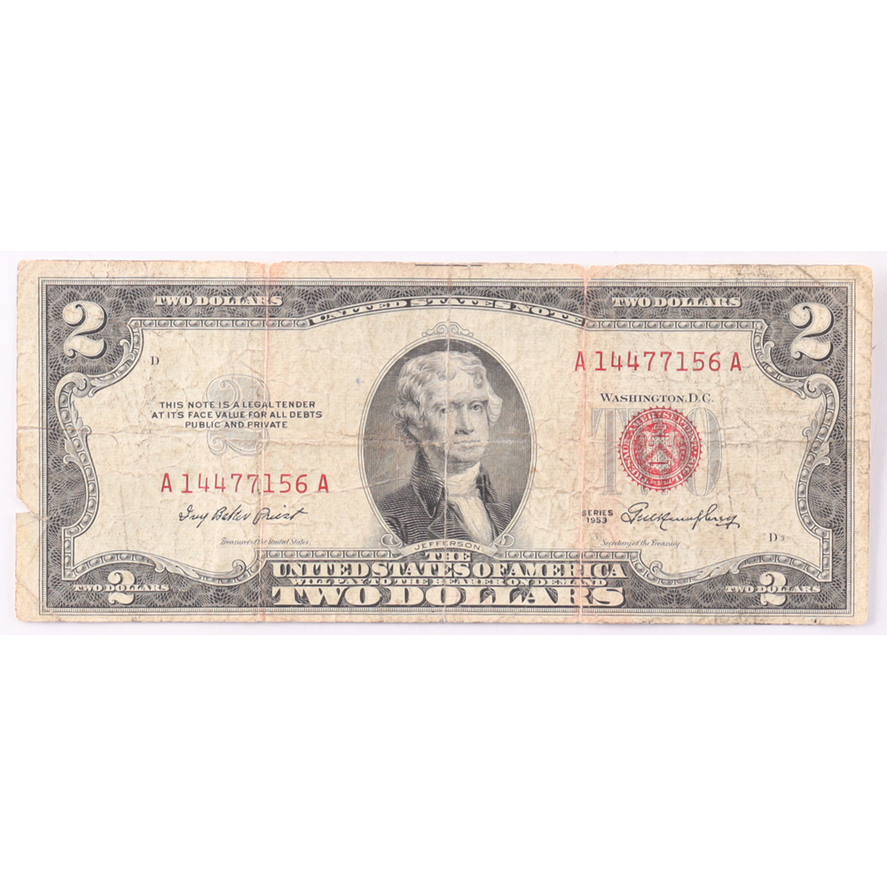 1963 $2 United States Treasury Red Seal Silver Certificate Paper Bank Note at PristineAuction.com