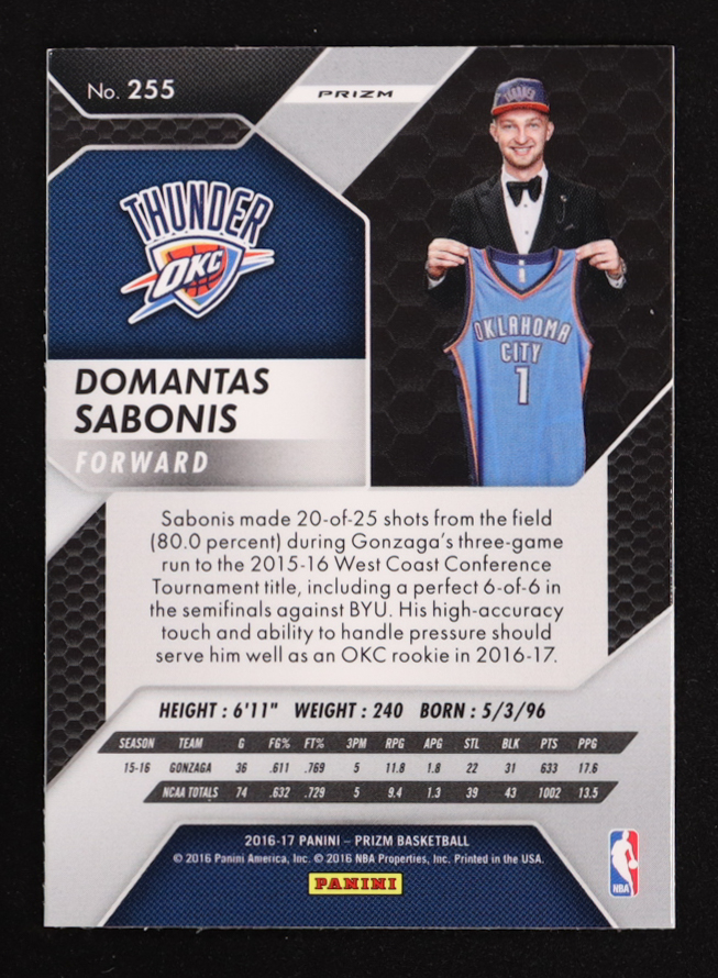 Domantas Sabonis 2016-17 Panini Prizm Prizms Silver #255 RC at PristineAuction.com Domantas Sabonis 2016-17 Panini Prizm Prizms Silver #255 RC at PristineAuction.com