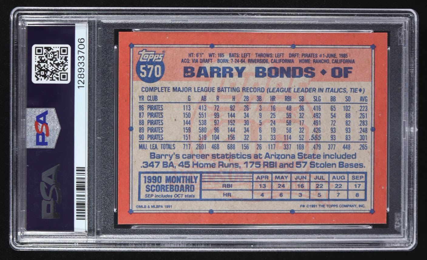 Barry Bonds 1991 Topps #570 (PSA 10) at PristineAuction.com Barry Bonds 1991 Topps #570 (PSA 10) at PristineAuction.com