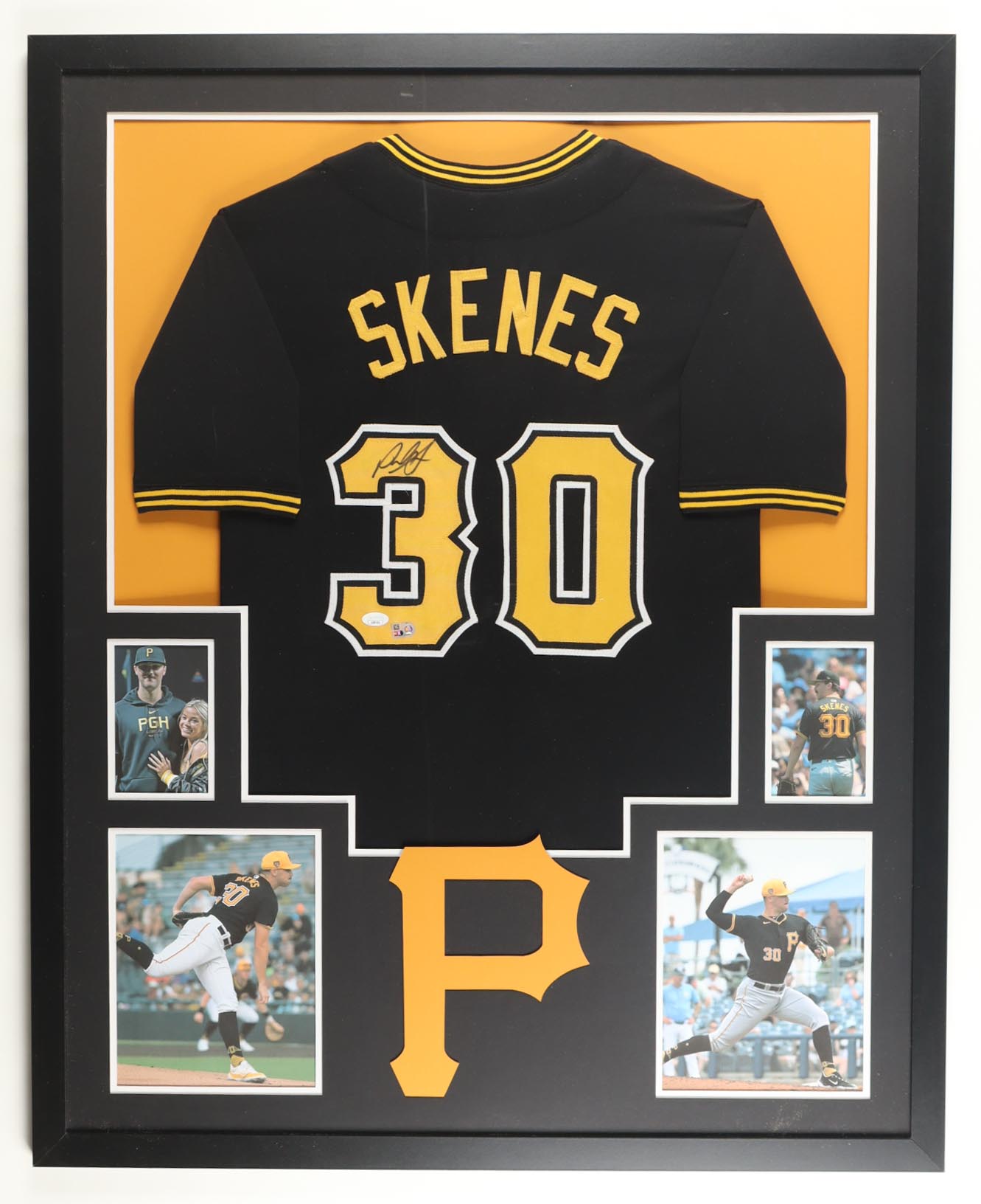 Paul Skenes Signed Custom Framed Jersey Display with Photos (JSA & MLB) at PristineAuction.com Paul Skenes Signed Custom Framed Jersey Display with Photos (JSA & MLB) at PristineAuction.com