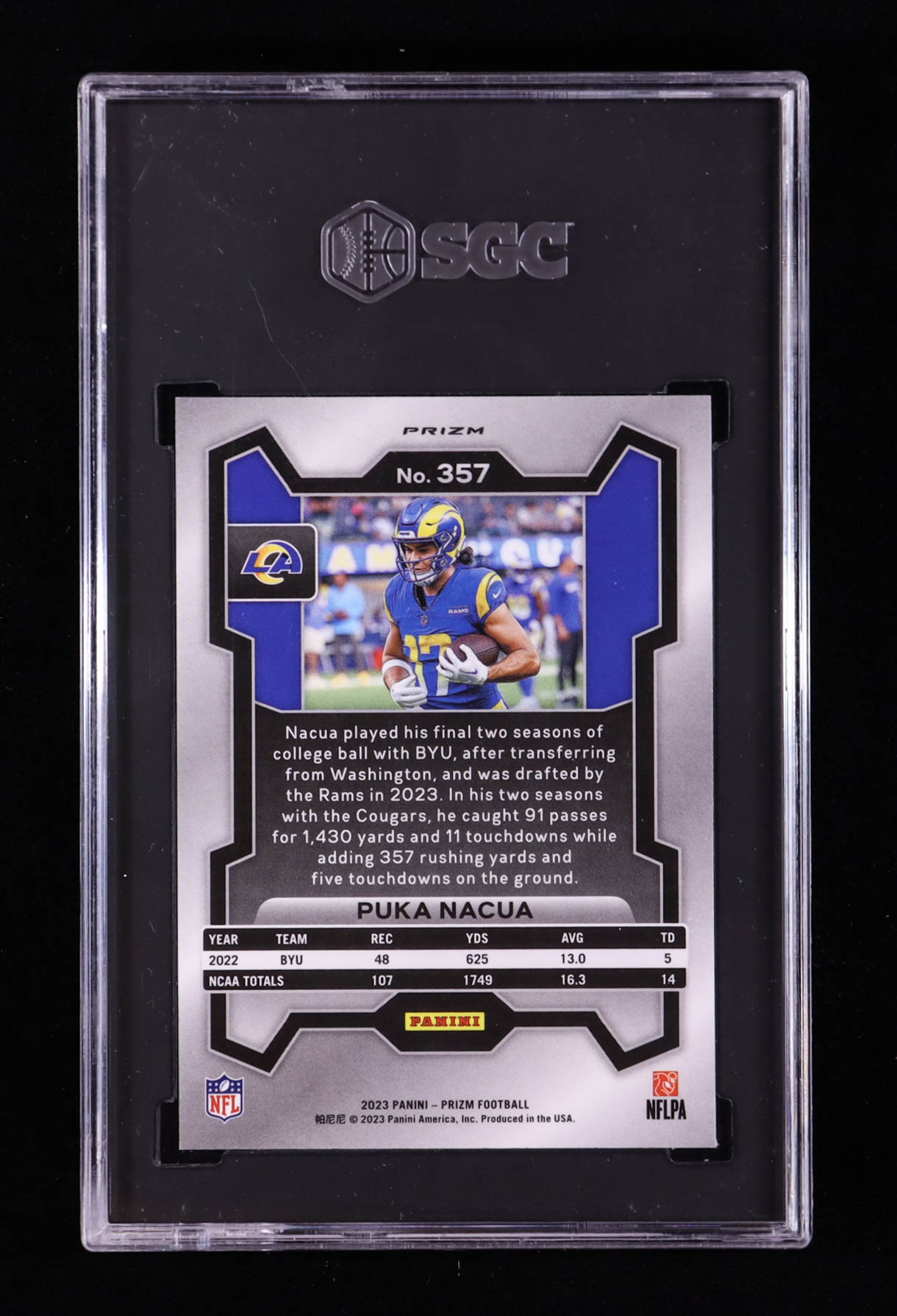 Puka Nacua 2023 Panini Prizm Prizms Orange Ice #357 RC (SGC 9) at PristineAuction.com Puka Nacua 2023 Panini Prizm Prizms Orange Ice #357 RC (SGC 9) at PristineAuction.com