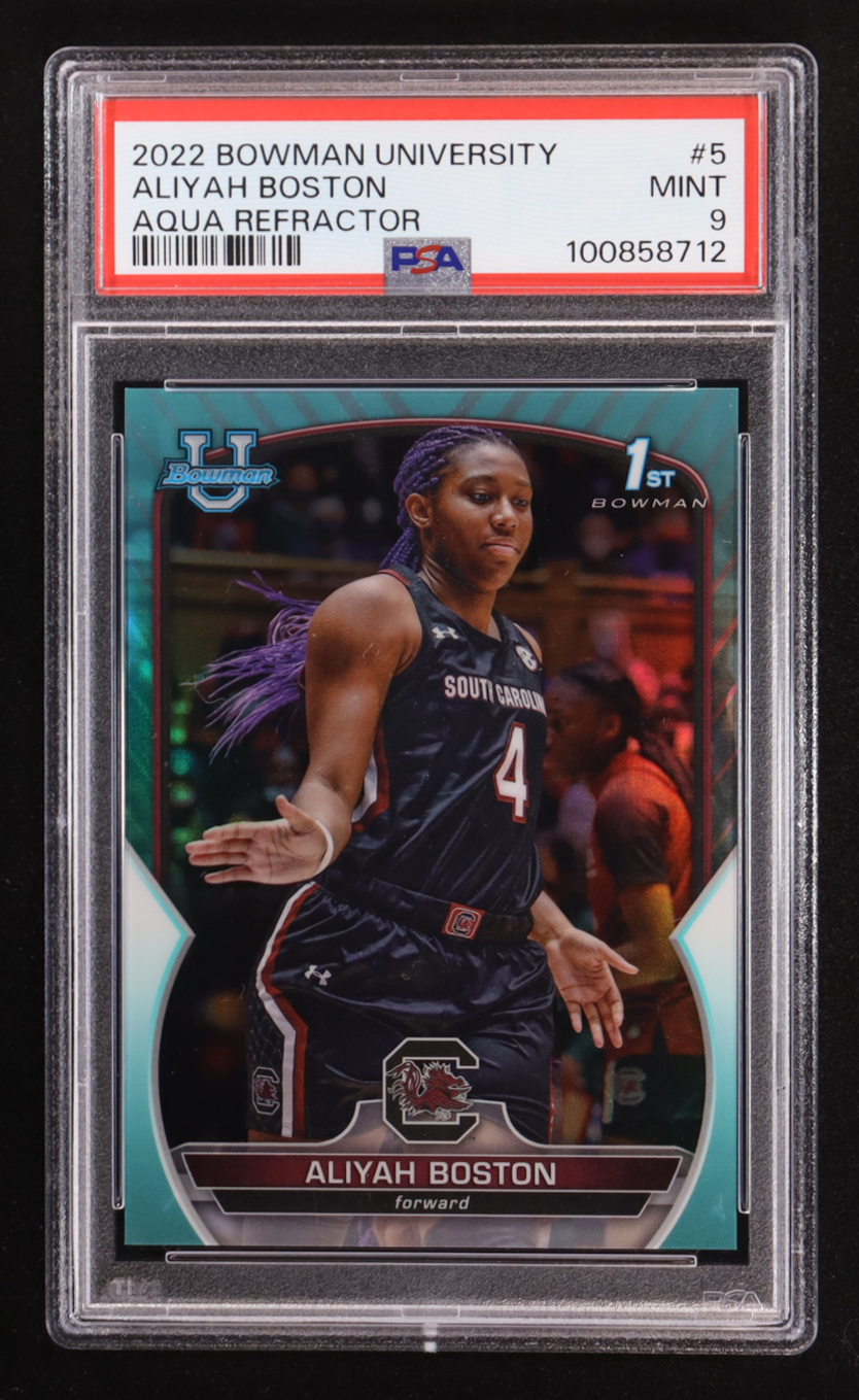 Aliyah Boston 2022-23 Bowman Chrome University Aqua Refractors #5 #094/299 (PSA 9) at PristineAuction.com Aliyah Boston 2022-23 Bowman Chrome University Aqua Refractors #5 #094/299 (PSA 9) at PristineAuction.com