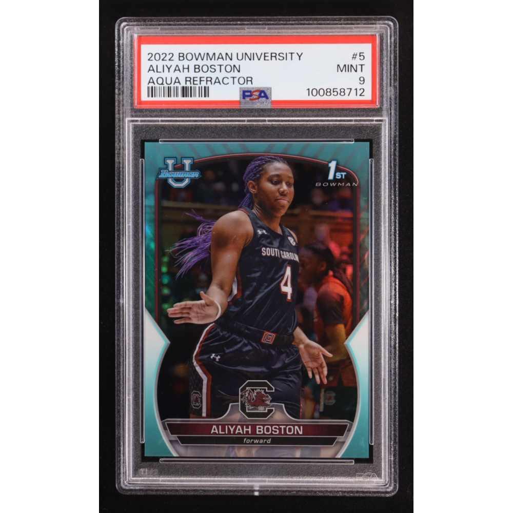 Aliyah Boston 2022-23 Bowman Chrome University Aqua Refractors #5 #094/299 (PSA 9) at PristineAuction.com