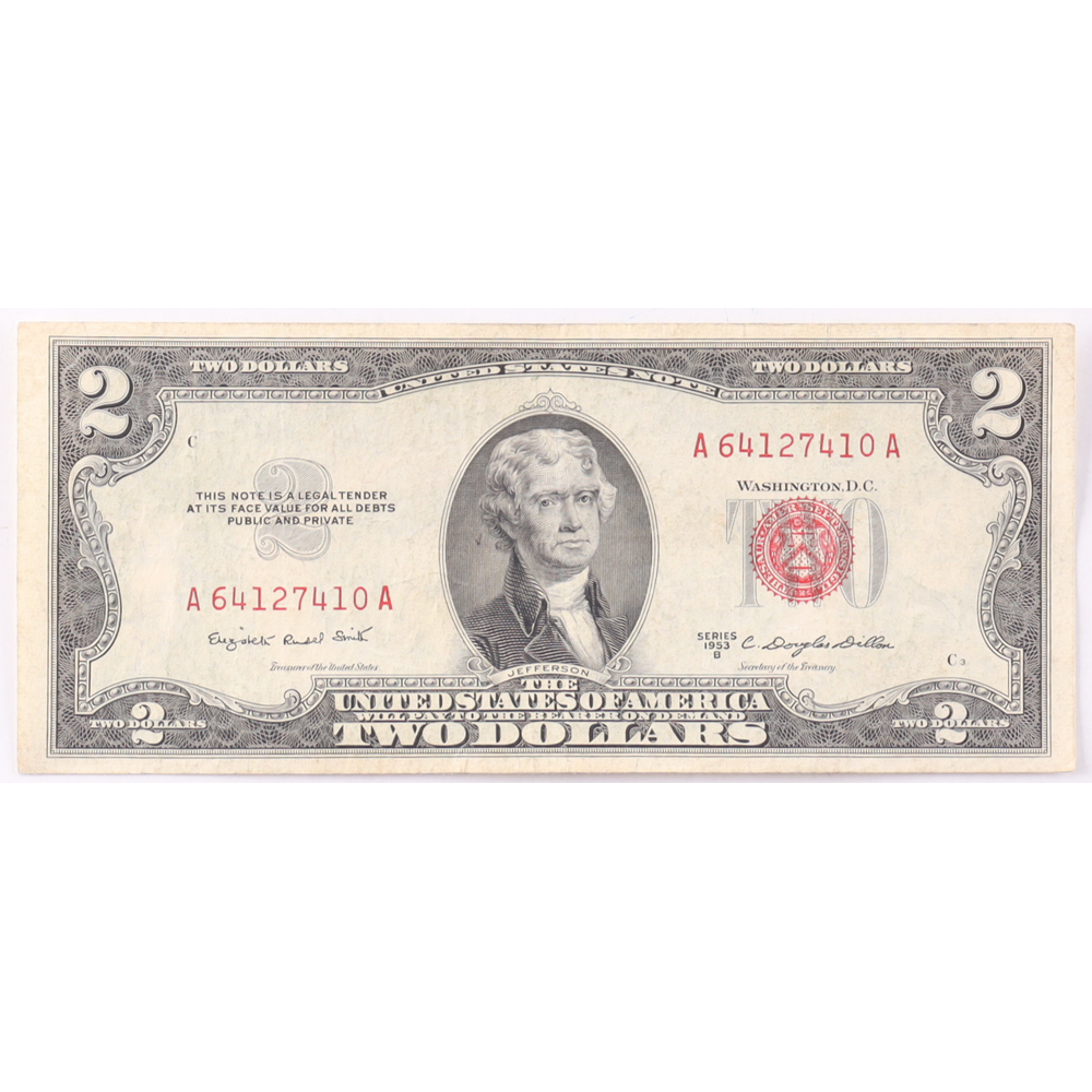 1953-B $2 United States Treasury Red Seal Silver Certificate Paper Bank Note at PristineAuction.com