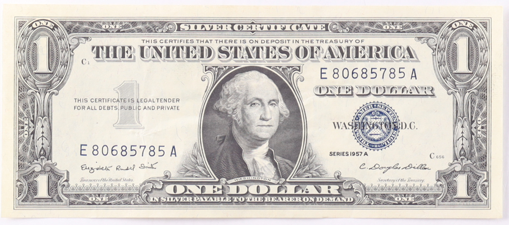 1957-A $1 United States Treasury Blue Seal Silver Certificate Paper Bank Note at PristineAuction.com 1957-A $1 United States Treasury Blue Seal Silver Certificate Paper Bank Note at PristineAuction.com