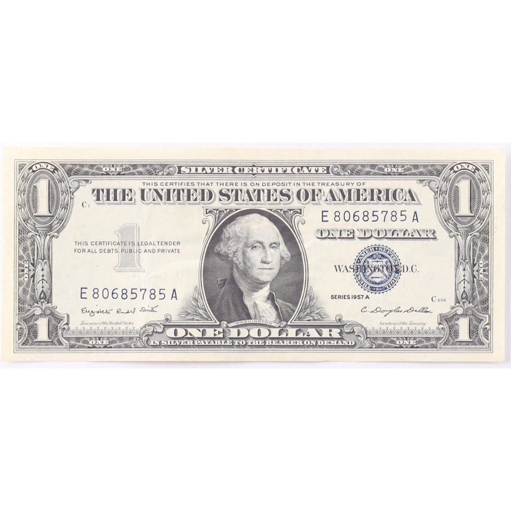 1957-A $1 United States Treasury Blue Seal Silver Certificate Paper Bank Note at PristineAuction.com