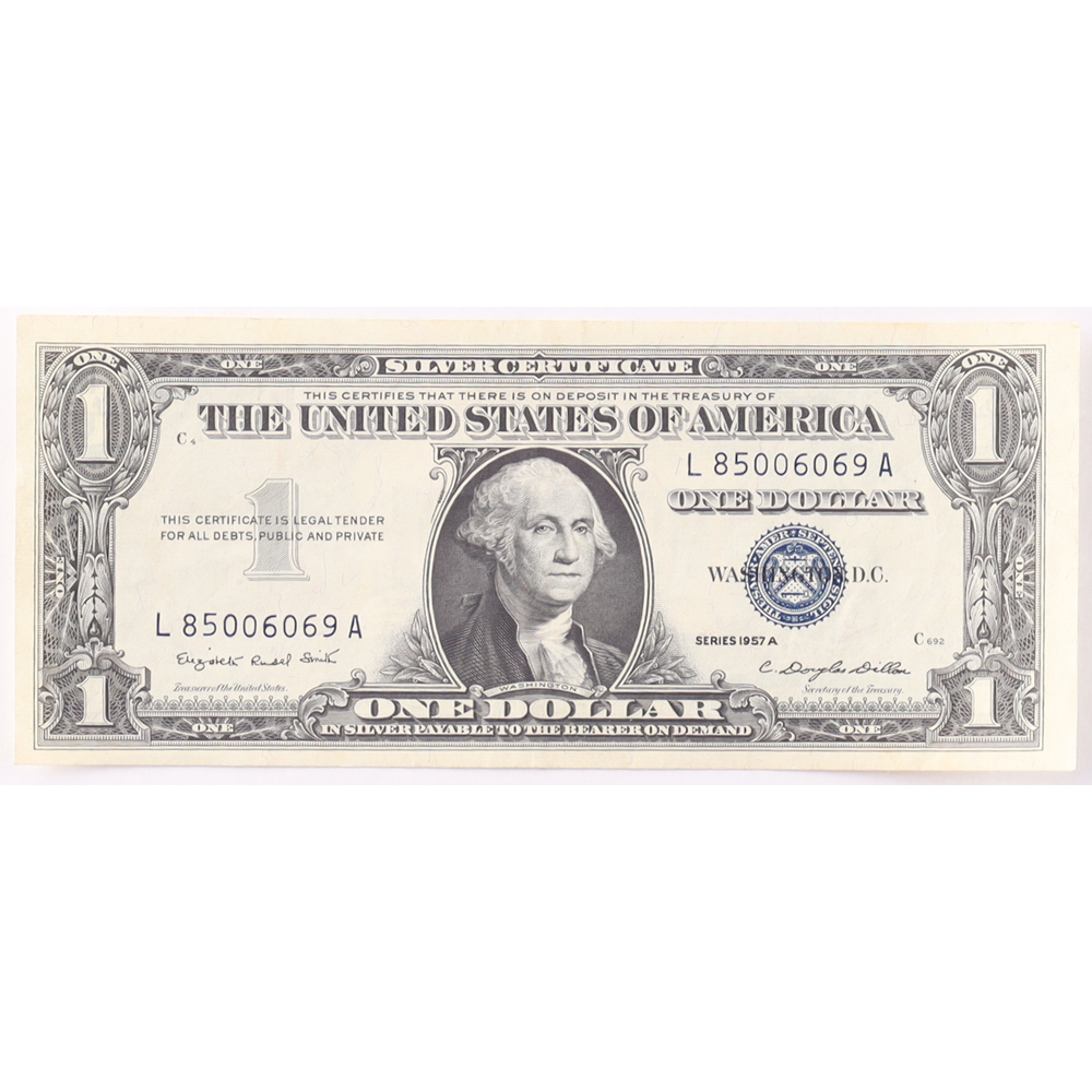 1957-A $1 United States Treasury Blue Seal Silver Certificate Paper Bank Note at PristineAuction.com