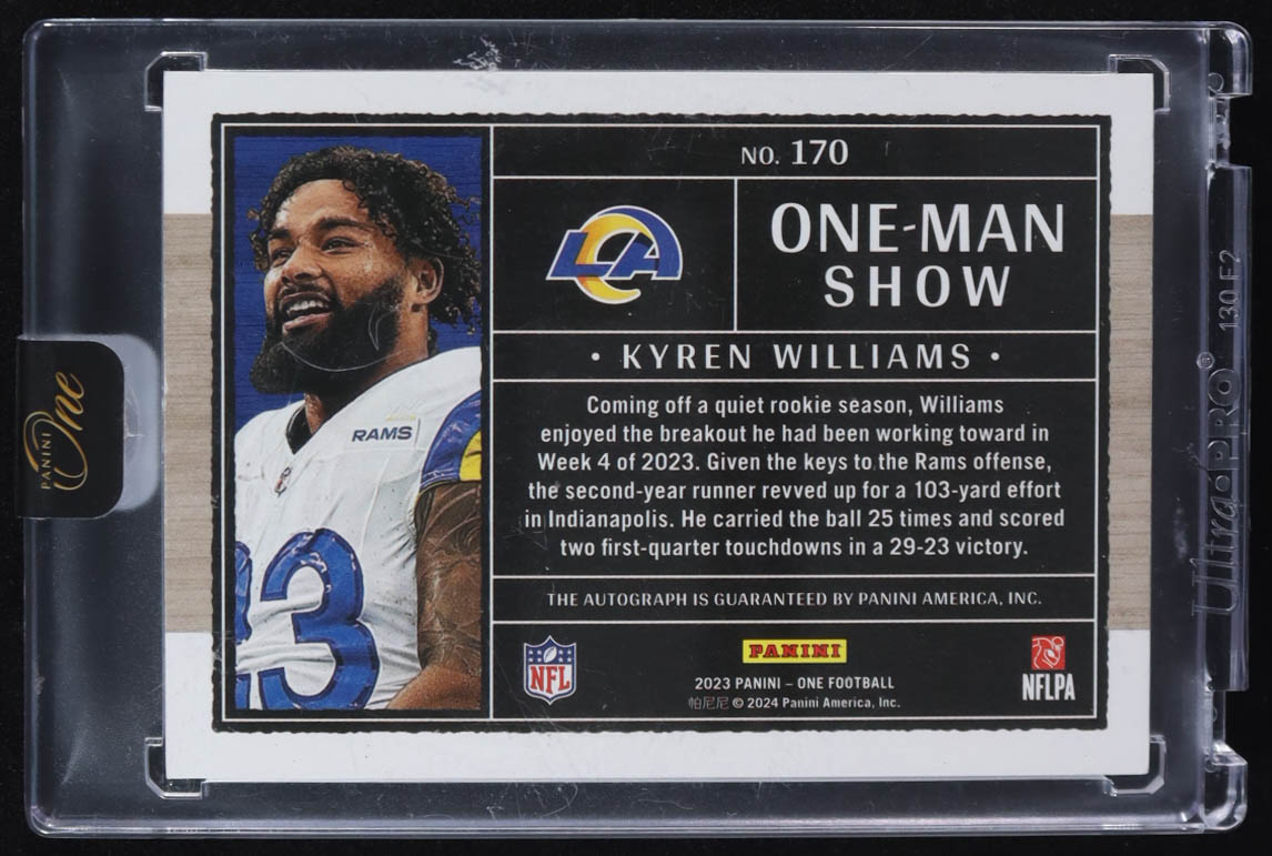 Kyren Williams 2023 Panini One-Man Show Auto #170 #01/49 at PristineAuction.com Kyren Williams 2023 Panini One-Man Show Auto #170 #01/49 at PristineAuction.com