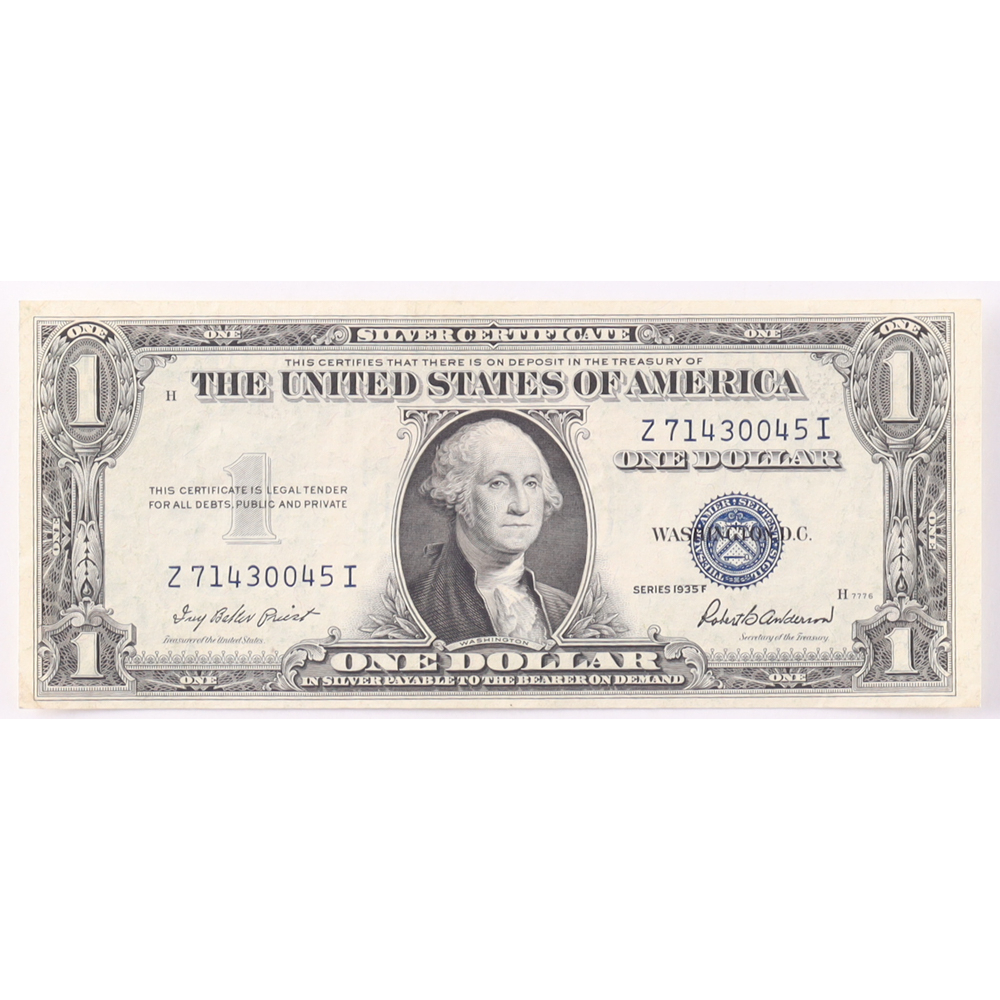 1935-F $1 United States Treasury Blue Seal Silver Certificate Paper Bank Note at PristineAuction.com