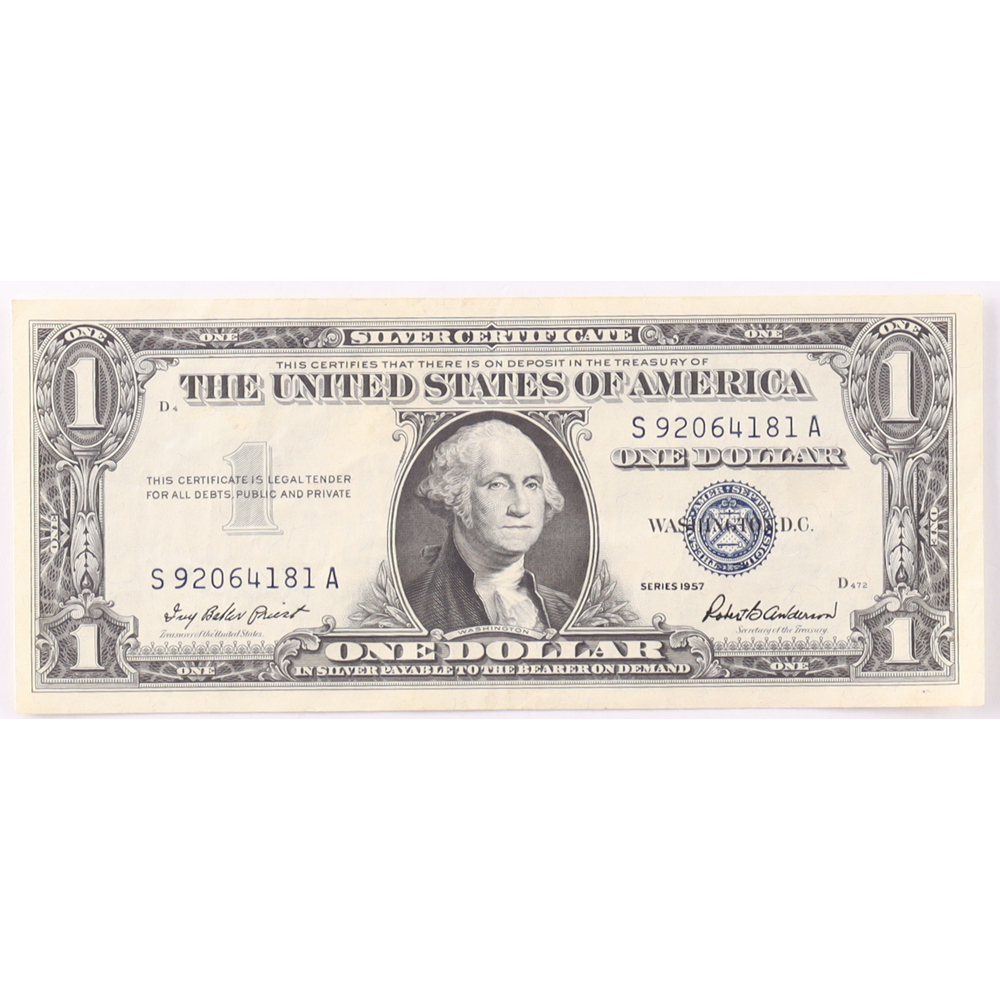 1957 $1 United States Treasury Blue Seal Silver Certificate Paper Bank Note at PristineAuction.com