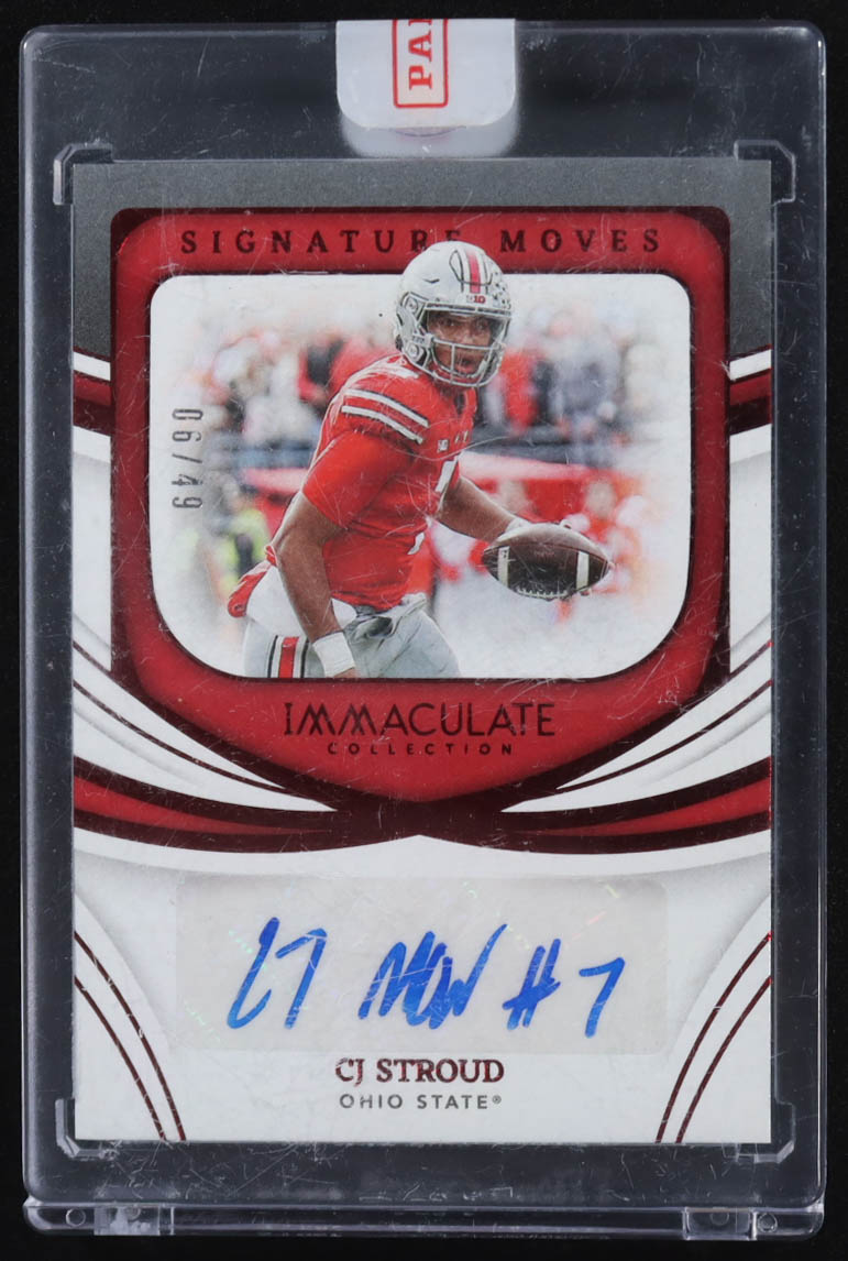 CJ Stroud 2022 Panini Immaculate Collection Collegiate Signature Moves Auto #06/49 RC #SM-CJS at PristineAuction.com CJ Stroud 2022 Panini Immaculate Collection Collegiate Signature Moves Auto #06/49 RC #SM-CJS at PristineAuction.com