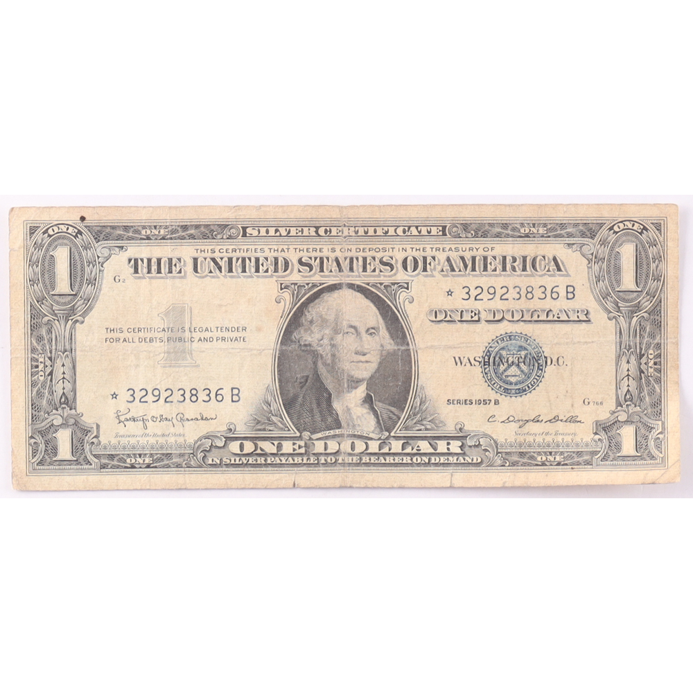 1957-A $1 United States Treasury Blue Seal Silver Certificate Paper Bank Note at PristineAuction.com