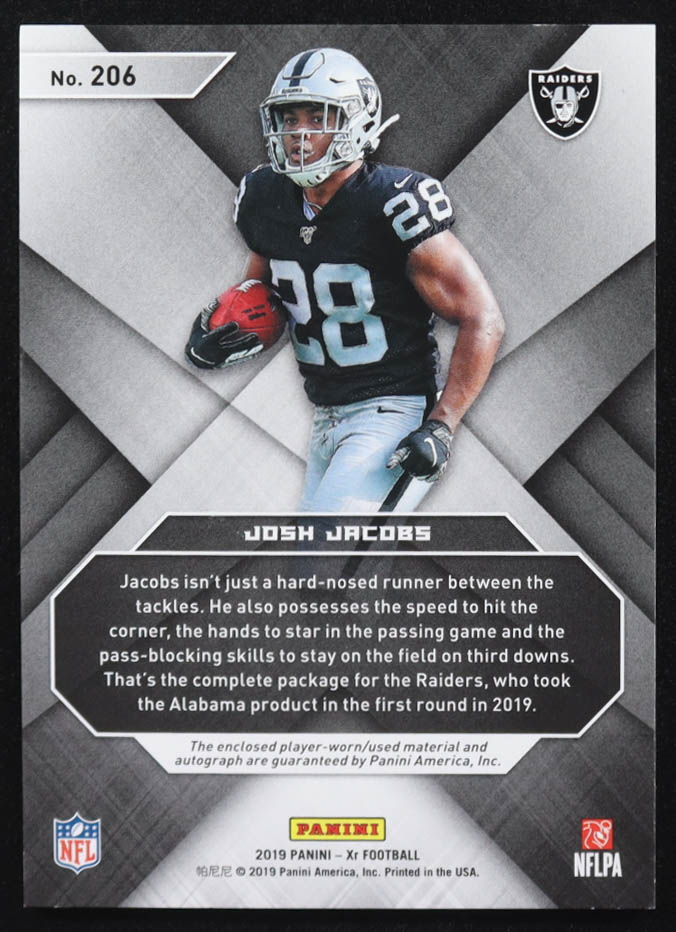 Josh Jacobs 2019 Panini XR #206 JSY AU #97/99 at PristineAuction.com Josh Jacobs 2019 Panini XR #206 JSY AU #97/99 at PristineAuction.com