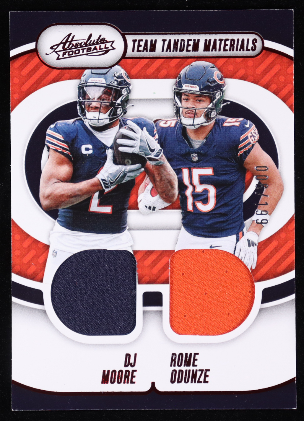 D.J. Moore / Rome Odunze RC 2024 Absolute Team Tandem Materials #35 #006/199 at PristineAuction.com D.J. Moore / Rome Odunze RC 2024 Absolute Team Tandem Materials #35 #006/199 at PristineAuction.com