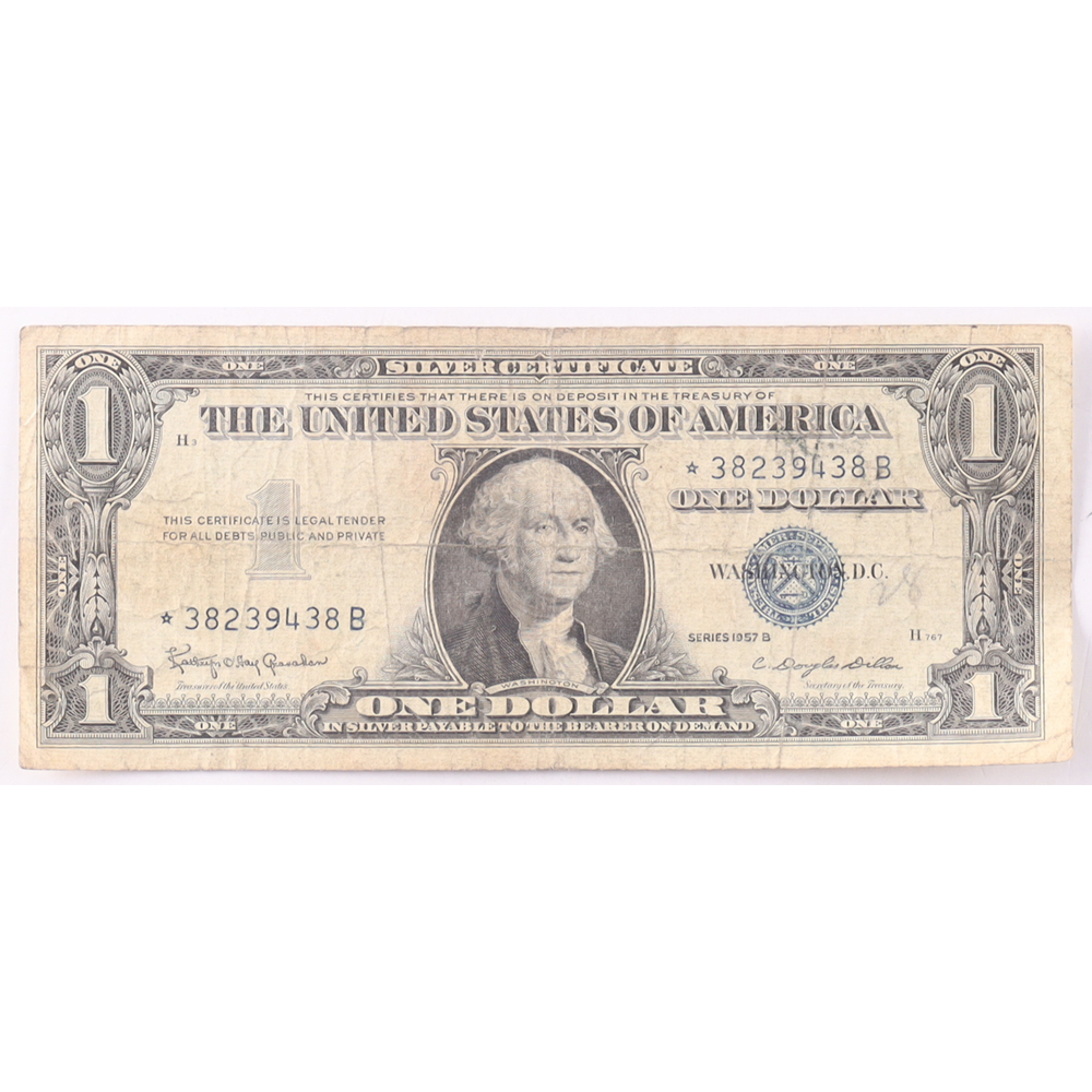 1957-B $1 United States Treasury Blue Seal Silver Certificate Paper Bank Note at PristineAuction.com