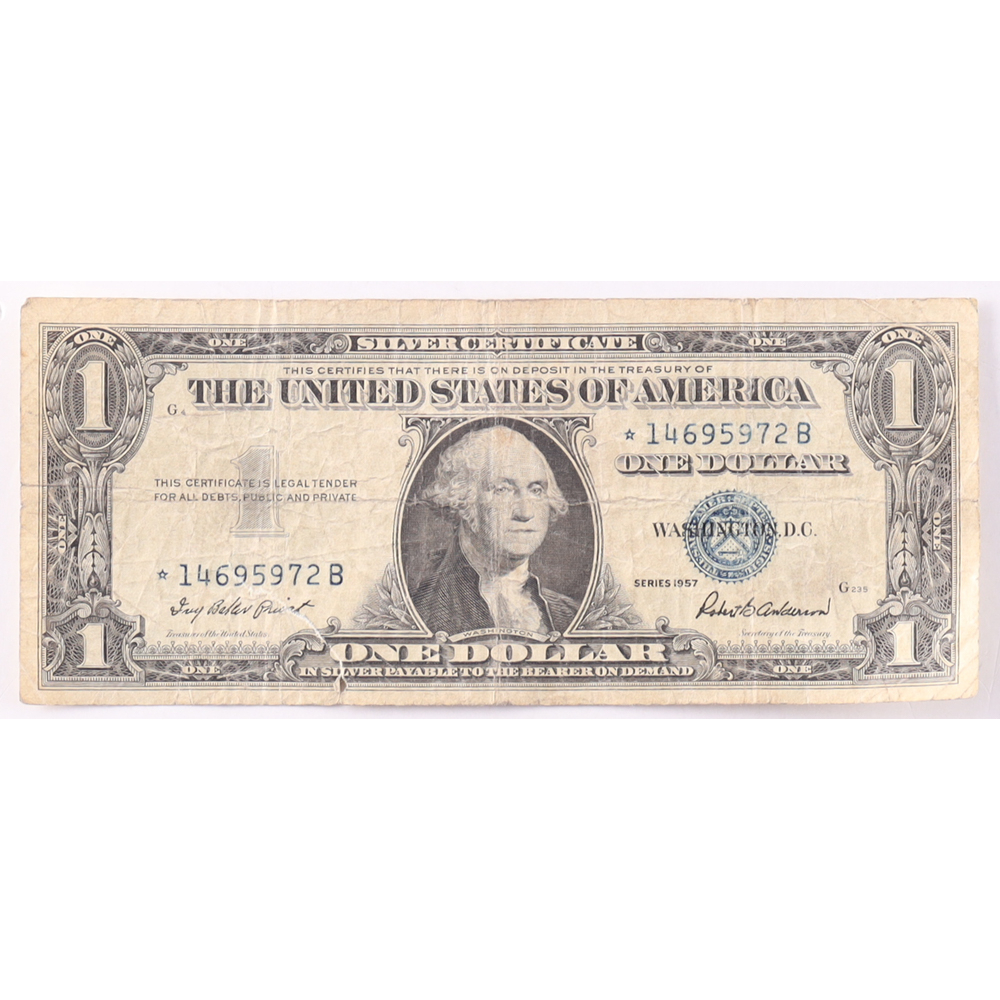 1957 $1 United States Treasury Blue Seal Silver Certificate Paper Bank Note at PristineAuction.com